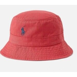 Authentic! Polo Ralph Lauren Bucket Hat Mens L/XL Red Pink Cotton Chino Pony EUC